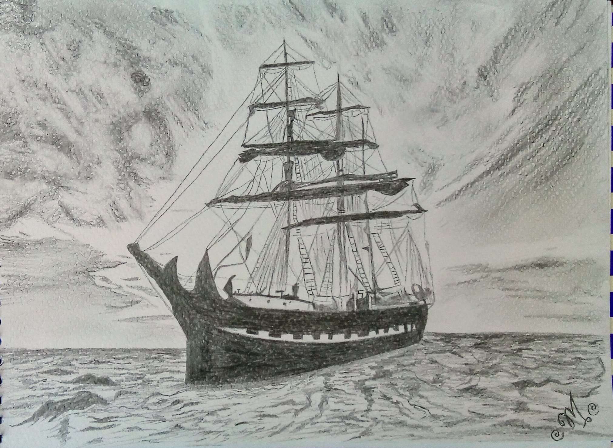 Sketch of sailing ship » Fitoor Art » Buy Art Online